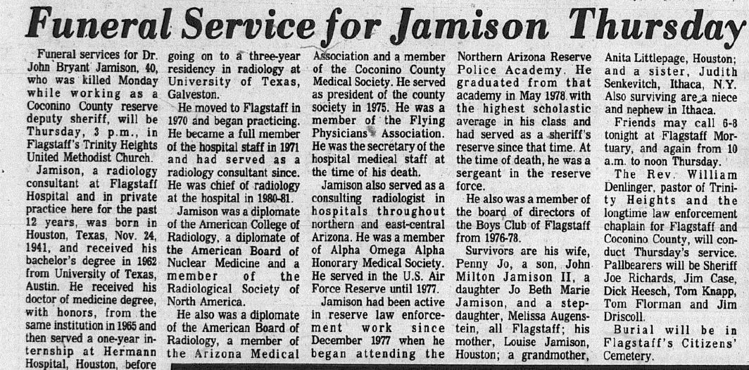 Funeral for John B. Jamison, Thursday, 8 Sept 1982